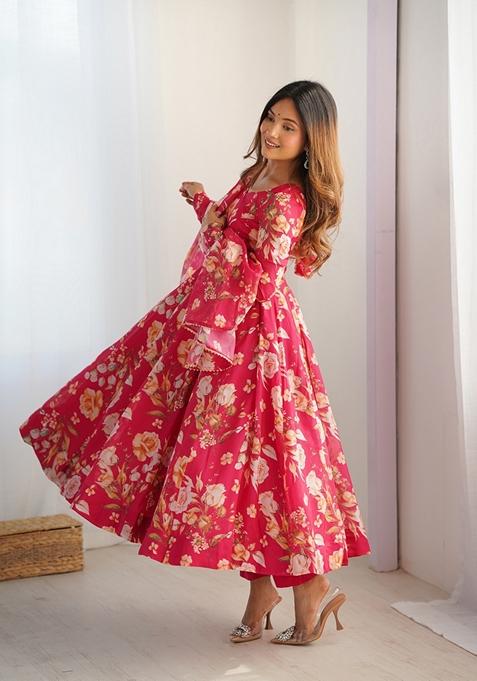 Pink Embroidered Silk Anarkali Set