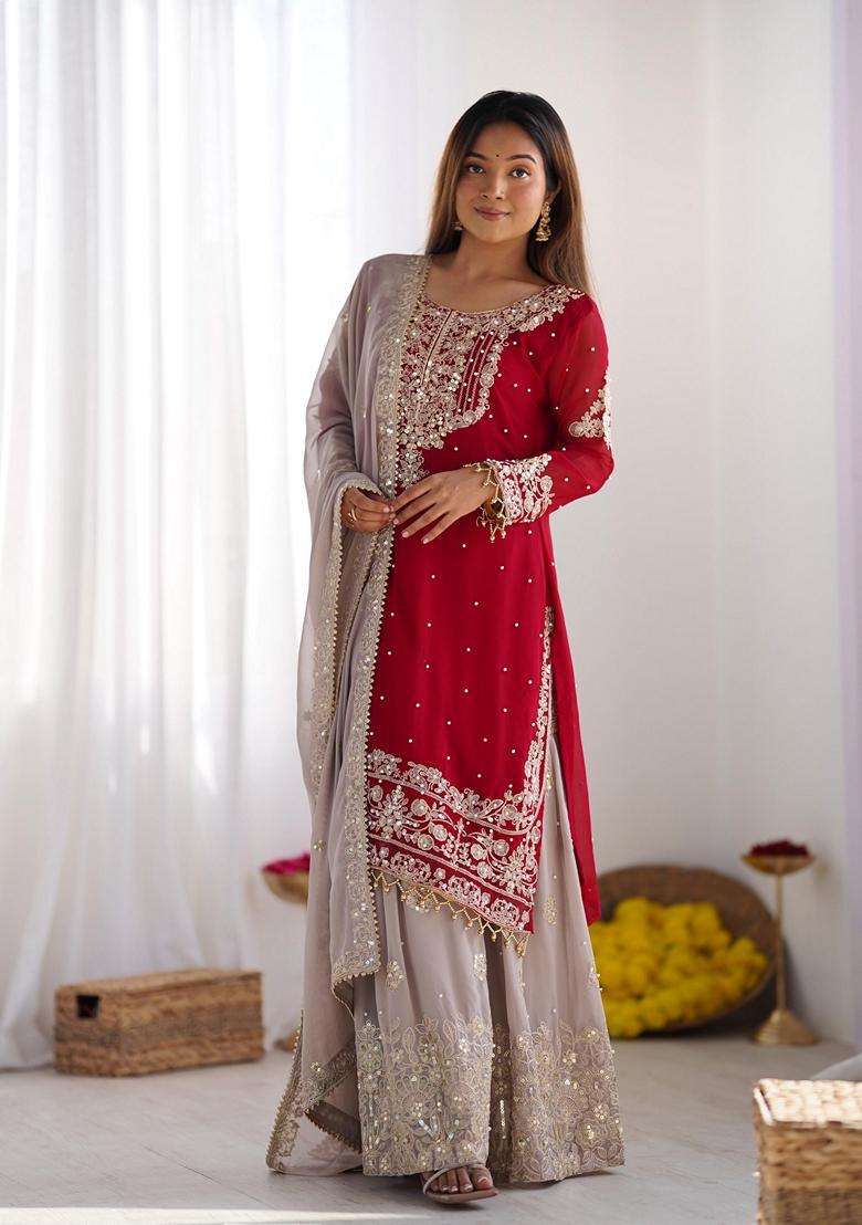 Pink Sequin Embroidered Sharara Set With Dupatta