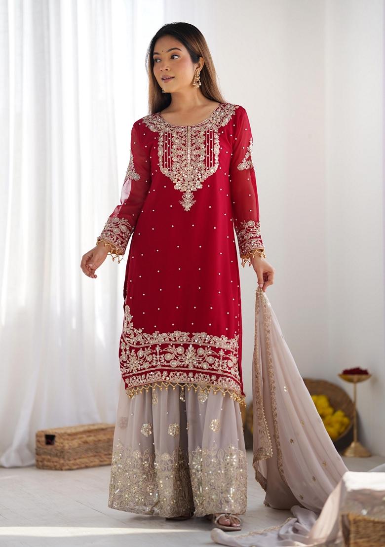 Pink Sequin Embroidered Sharara Set With Dupatta