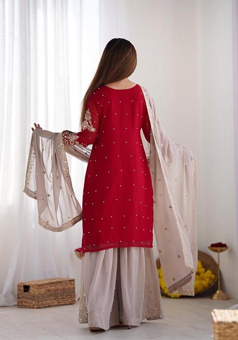 Pink Sequin Embroidered Sharara Set With Dupatta