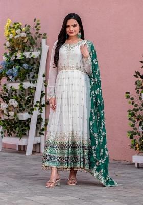 Off White Embroidererd Georgette Anarkali Set With Dupatta