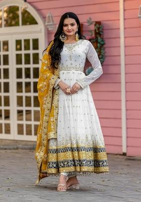 Off White Embroidererd Georgette Anarkali Set With Dupatta