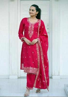 Red Embroidererd Silk Salwar Kameez With Dupatta