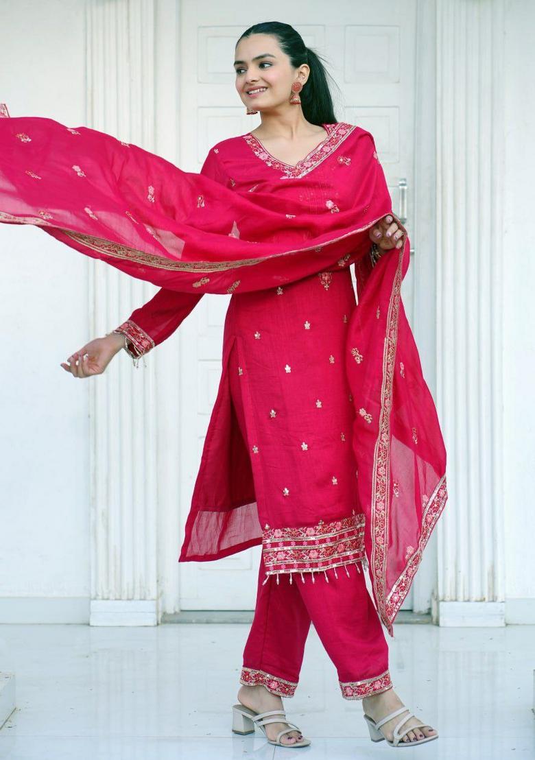 Red Embroidererd Silk Salwar Kameez With Dupatta