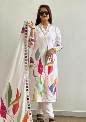 Off White Printed Cotton Salwar Kameez With Dupatta