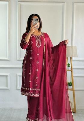 Maroon Embroidererd Georgette Salwar Kameez With Dupatta