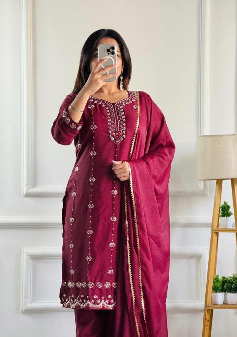 Maroon Embroidererd Georgette Salwar Kameez With Dupatta