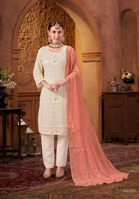 Off White Embroidererd Georgette Salwar Kameez With Dupatta