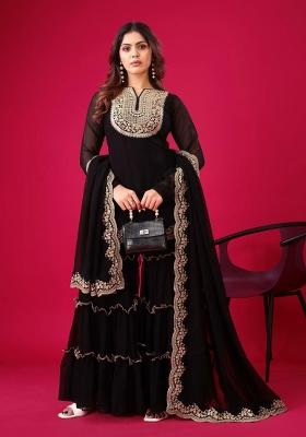 Black Embroidererd Georgette Palazzo Set With Dupatta