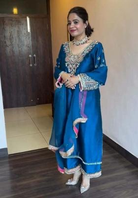 Royal Blue Embroidererd Silk Salwar Kameez With Dupatta