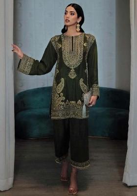 Mehendi Green Embroidererd Silk Palazzo Set With Dupatta