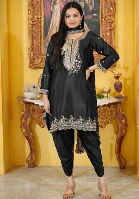 Black Embroidererd Silk Salwar Kameez With Dupatta