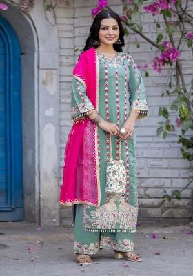 See Green Embroidererd Silk Salwar Kameez With Dupatta