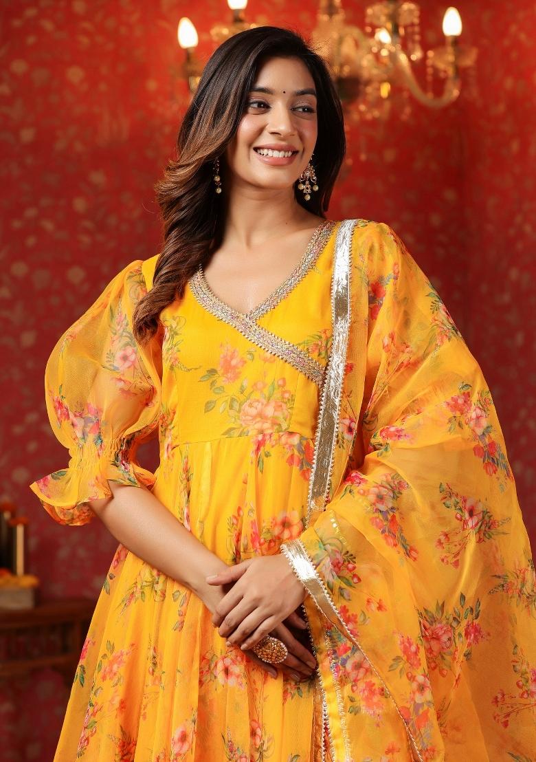 Yellow Embroidered Cotton Blend Salwar Kameez With Dupatta