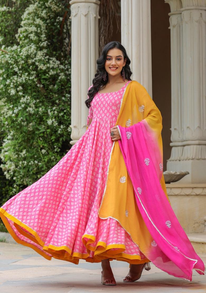 Pink Embroidered Cotton Blend Salwar Kameez With Dupatta