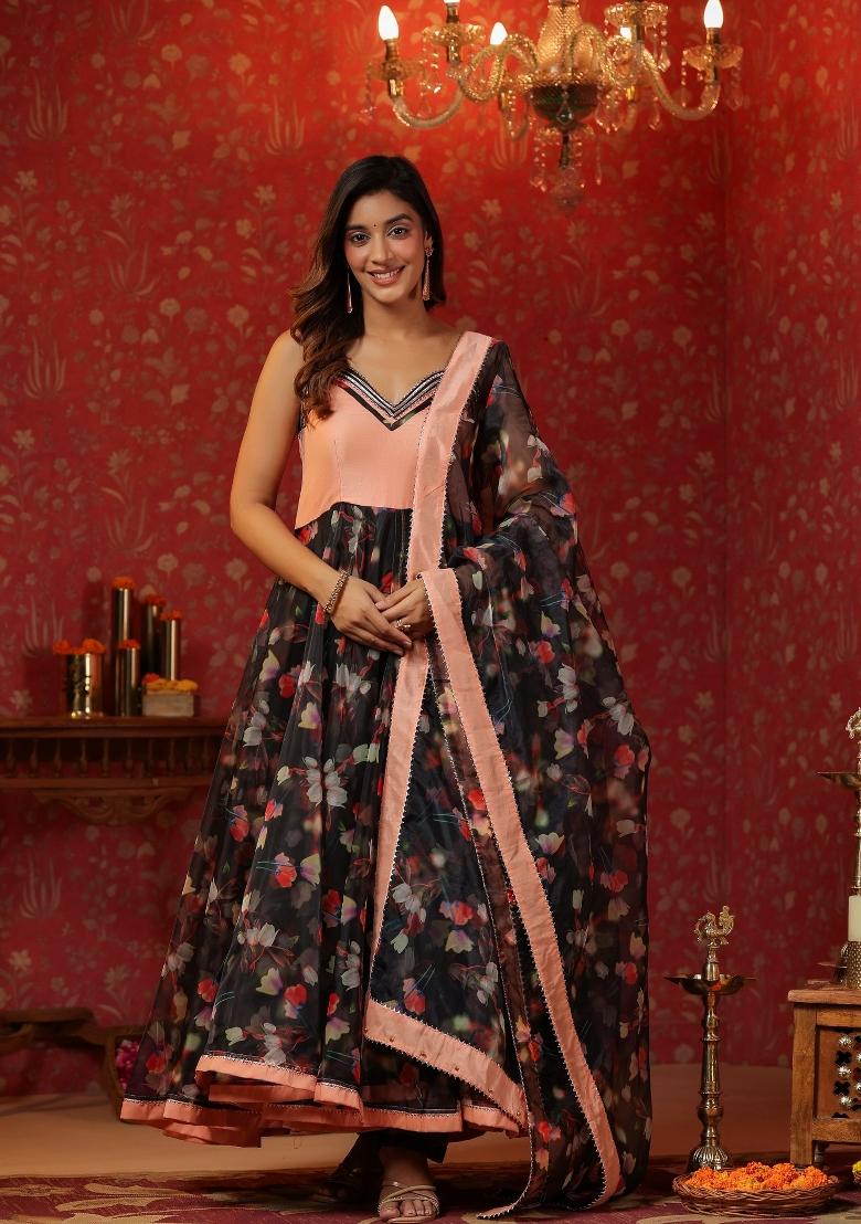 Black Embroidered Cotton Blend Salwar Kameez With Dupatta