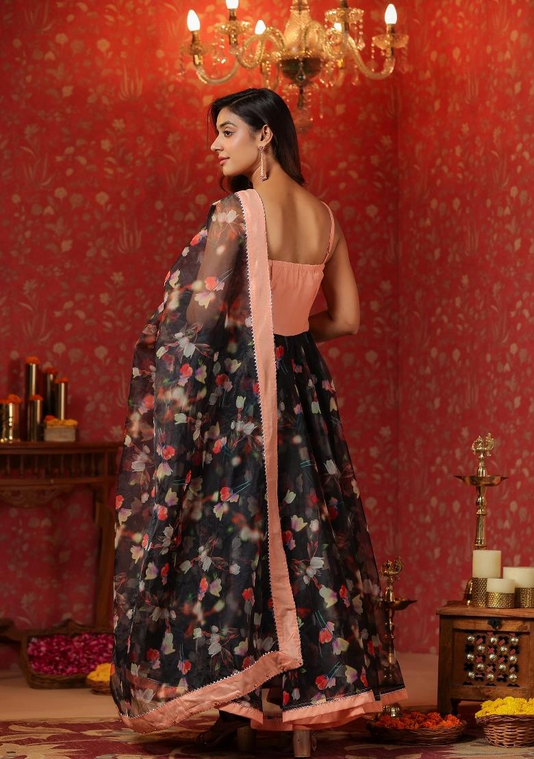 Black Embroidered Cotton Blend Salwar Kameez With Dupatta