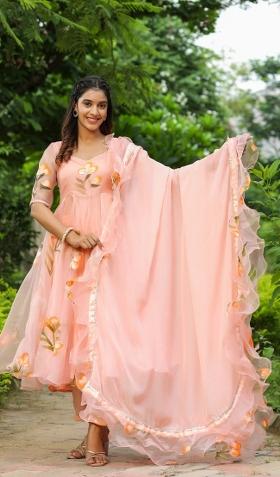 Blue Embroidered Cotton Blend Salwar Kameez With Dupatta