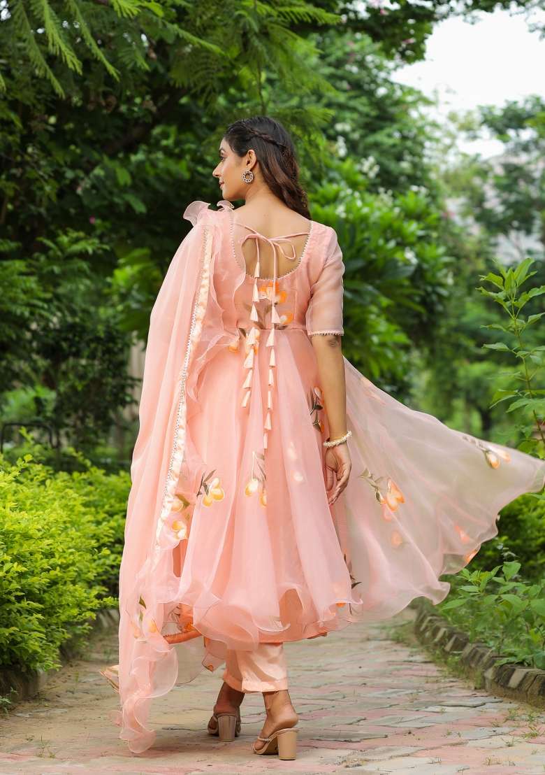 Blue Embroidered Cotton Anarkali Set - Indya