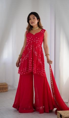 Pink Bandhani Print Chiffon Palazzo Set