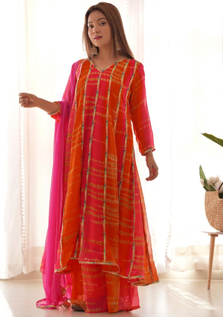 Magenta Tie Dye Georgette Anarkali Set