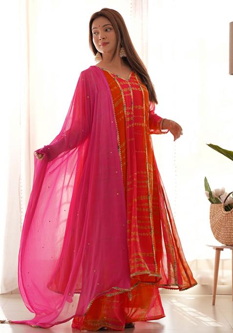 Magenta Tie Dye Georgette Anarkali Set