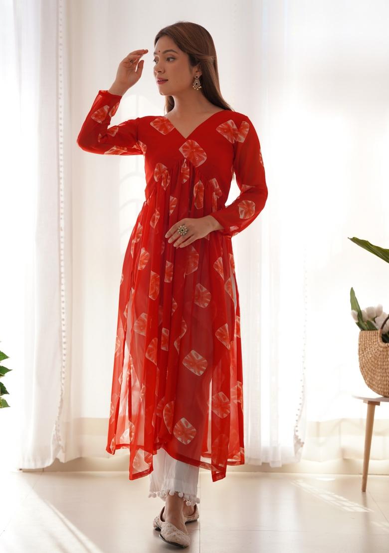 Red Hand Dyed Georgette Co Ord Set