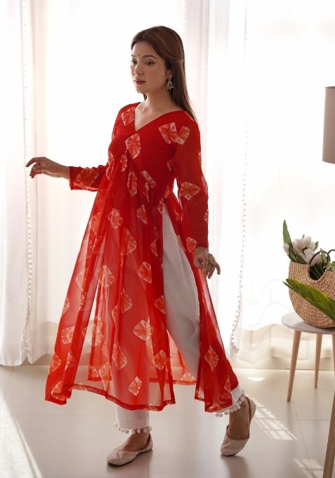 Red Hand Dyed Georgette Co Ord Set