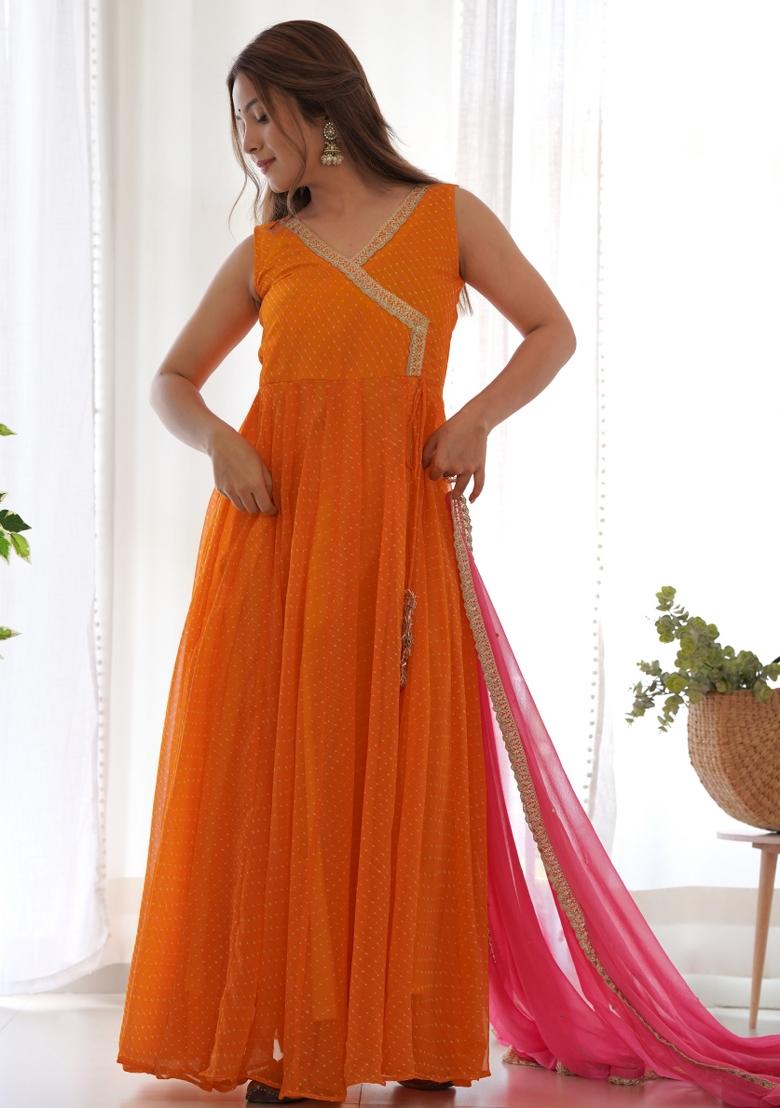 Yellow And Wine Leheriya Print Georgette Lehenga Set