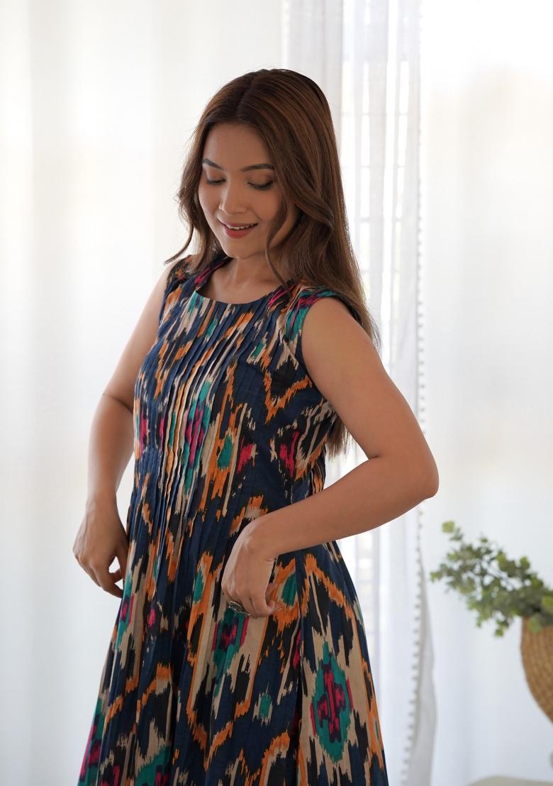 Blue Ikat Print Cotton Blend Co Ord Set