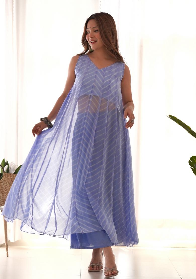 Lilac Leheriya Print Chiffon Anarkali Set