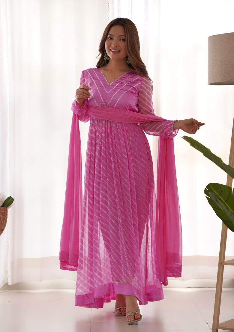 Fuchsia Pink Gota Chiffon Salwar Kameez