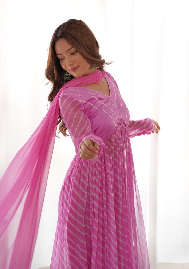 Fuchsia Pink Gota Chiffon Salwar Kameez