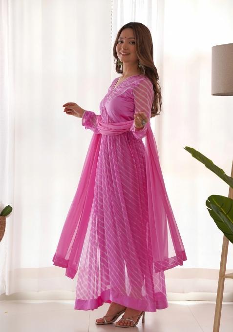Fuchsia Pink Gota Chiffon Salwar Kameez