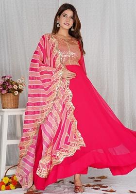 Pink Sequence Work Georgette Anarkali Set With Dupatta