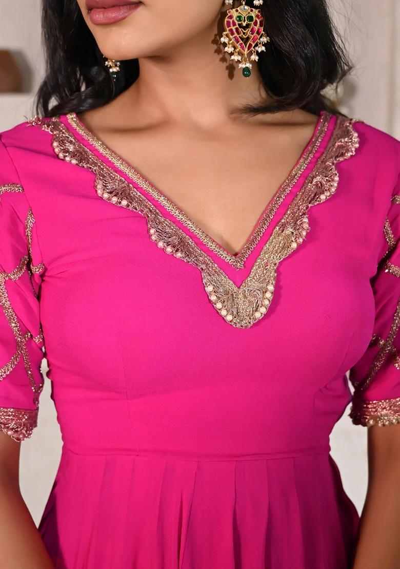 Pink Embroidered Georgette Anarkali Set With Dupatta