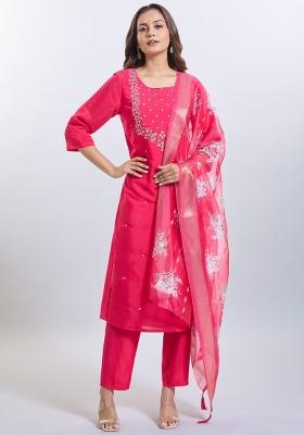 Pink And Peach Dyed Chiffon Palazzo Set