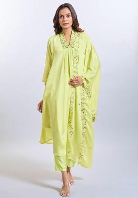 Yellow Machine Embroidered Viscose Salwar Kameez