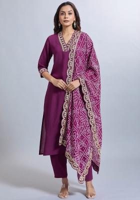 Purple Machine Embroidered Viscose Salwar Kameez
