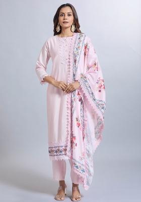Pink Machine Embroidered Viscose Salwar Kameez