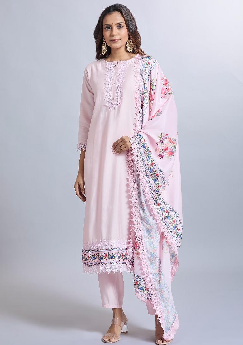 Pink Machine Embroidered Viscose Salwar Kameez