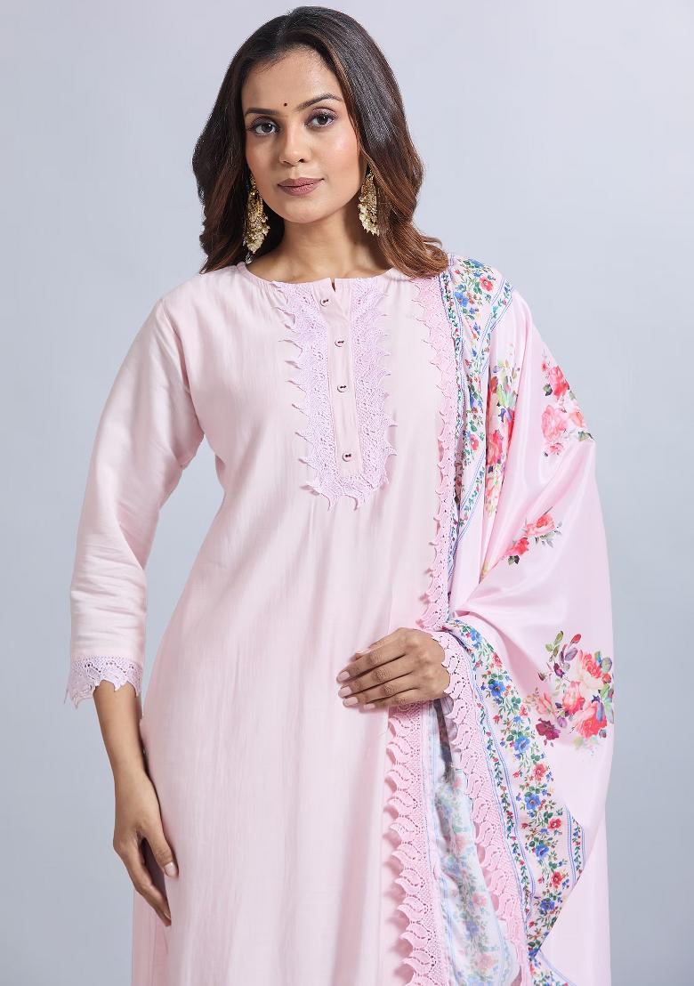 Pink Machine Embroidered Viscose Salwar Kameez