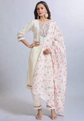 White Machine Embroidered Viscose Salwar Kameez