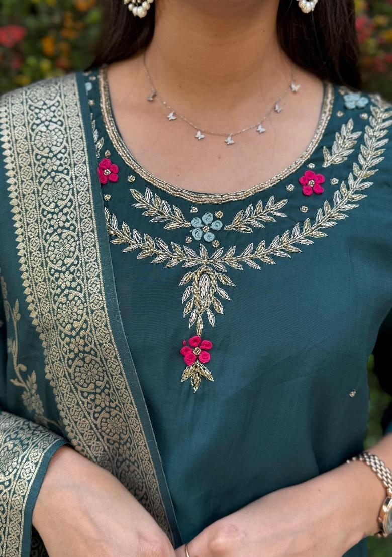 Rama Green Embroidered Silk Salwar Kameez With Dupatta