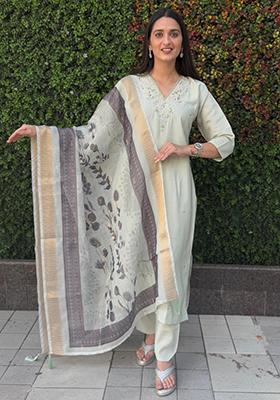 Light Pista Green Embroidered Silk Salwar Kameez With Dupatta