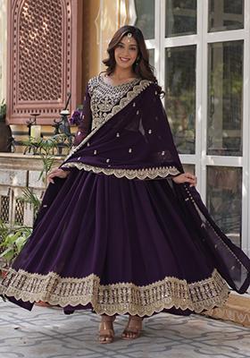 Violet Embroidered Georgette Anarkali Set With Dupatta