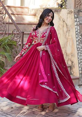 Pink Embroidered Georgette Anarkali Set With Dupatta