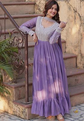Lavender Embroidered Georgette Anarkali Set With Dupatta