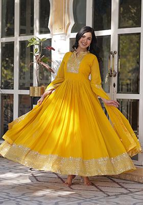 Yellow Embroidered Georgette Anarkali Set With Dupatta