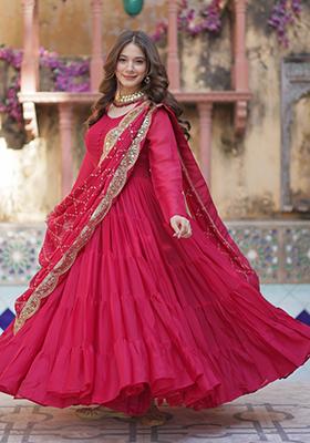 Pink Embroidered Georgette Anarkali Set With Dupatta